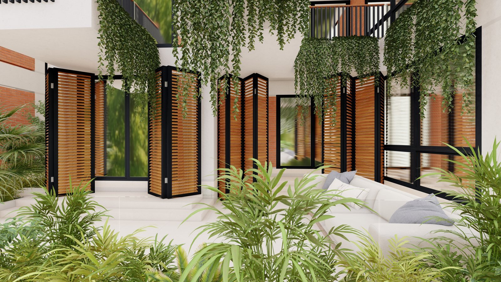 Landscaped terrace garden at a CWT Real Estate lakeside residence in Bashundhara